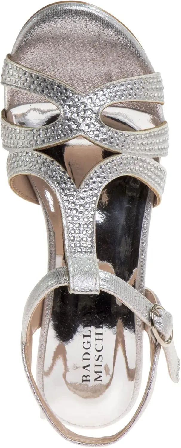 Badgley Mischka Girls Michelle Rhinestone Dress Pump Open toe Sandal - Gold/Rose/White/Silver (Little/Big kid)