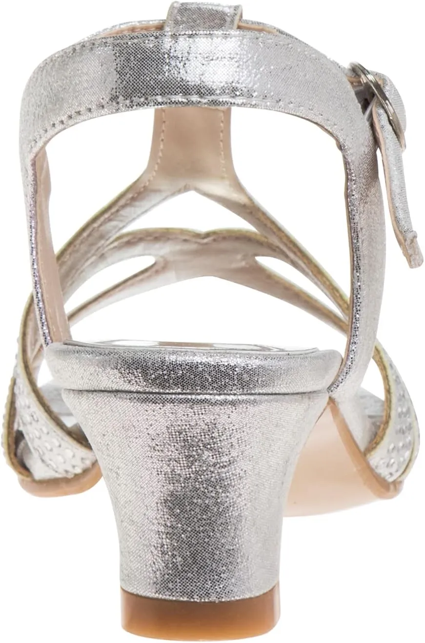 Badgley Mischka Girls Michelle Rhinestone Dress Pump Open toe Sandal - Gold/Rose/White/Silver (Little/Big kid)