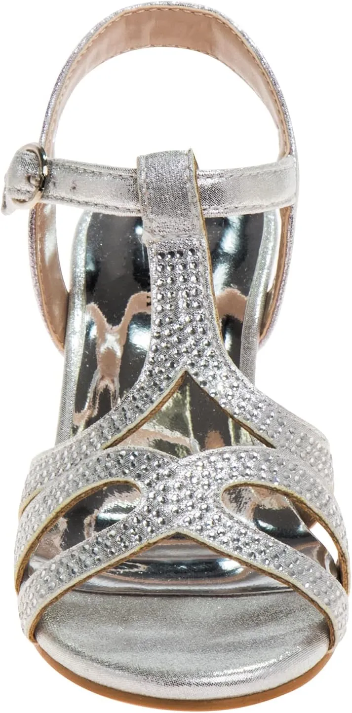 Badgley Mischka Girls Michelle Rhinestone Dress Pump Open toe Sandal - Gold/Rose/White/Silver (Little/Big kid)