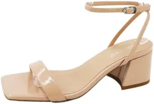 BAMBOO Entire-04 Womens Open Square Toe Ankle Strap with Buckle Low Block Heeled Sandal