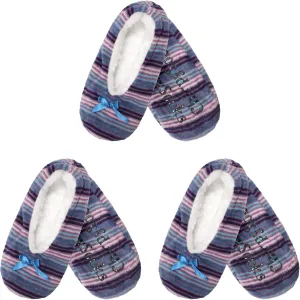 BambooMN Soft Touch Warm Cozy Fuzzy Non-Slip Lined Slip-On Slippers Socks for Adult Women, Indoor Travel House Slippers, 3 Pairs