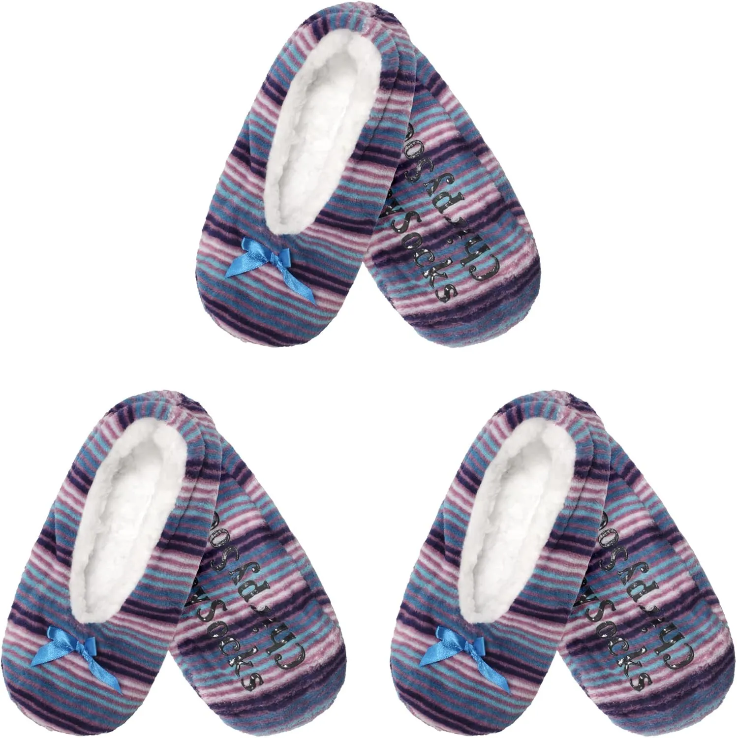 BambooMN Soft Touch Warm Cozy Fuzzy Non-Slip Lined Slip-On Slippers Socks for Adult Women, Indoor Travel House Slippers, 3 Pairs