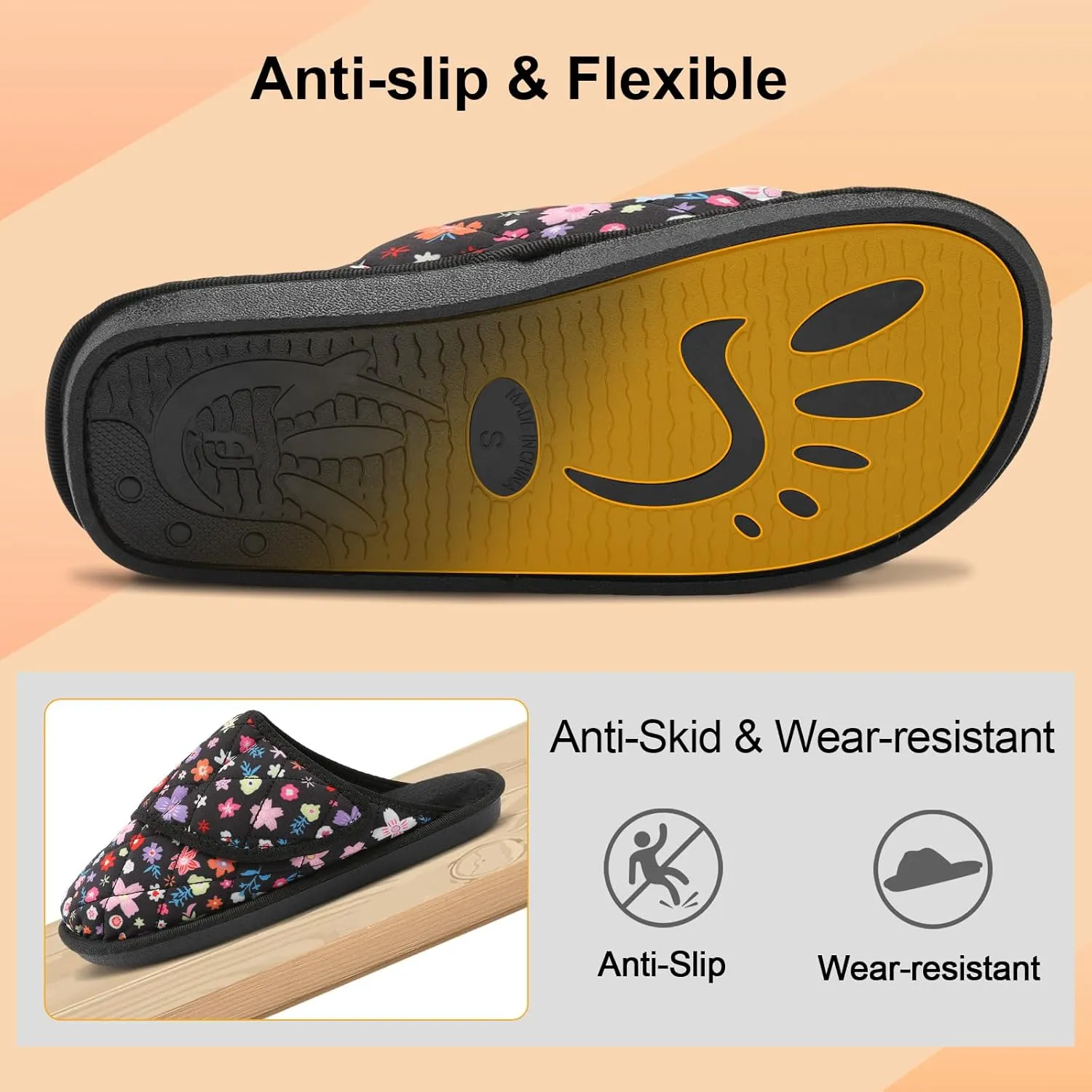 Besroad Womens Slippers Wide Diabetic Shoes Adjustable House Slippers Memory Foam Bedroom Shoes Arthritis Edema Indoor Outdoor