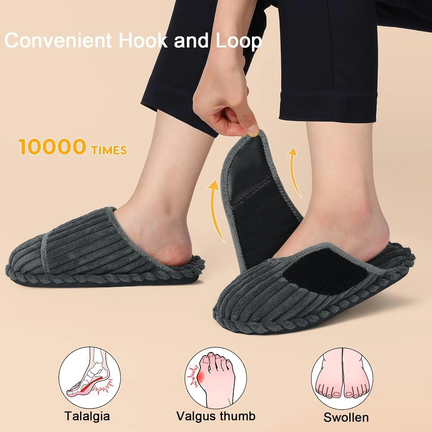 Besroad Womens Slippers Wide Diabetic Shoes Adjustable House Slippers Memory Foam Bedroom Shoes Arthritis Edema Indoor Outdoor