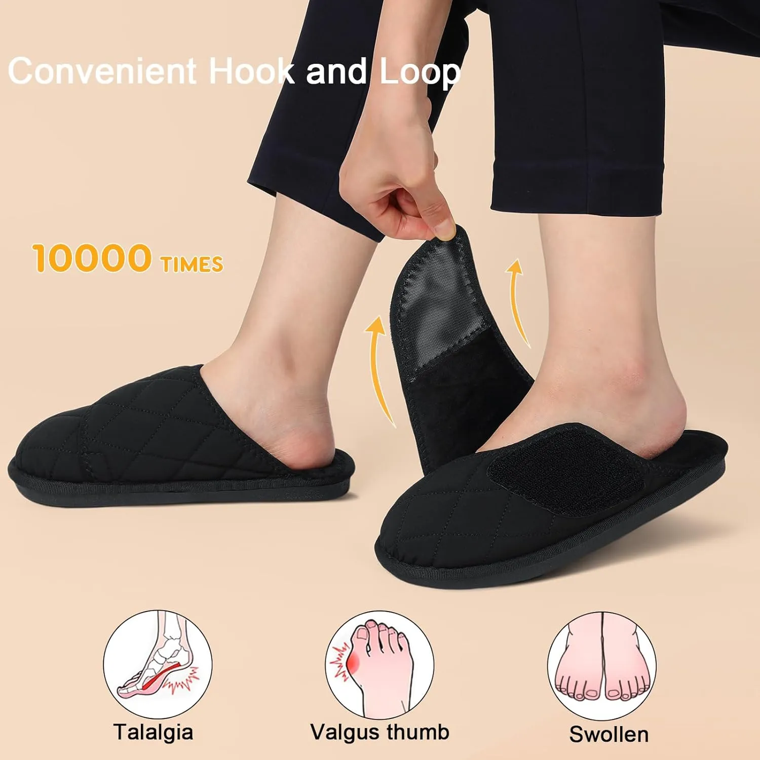 Besroad Womens Slippers Wide Diabetic Shoes Adjustable House Slippers Memory Foam Bedroom Shoes Arthritis Edema Indoor Outdoor