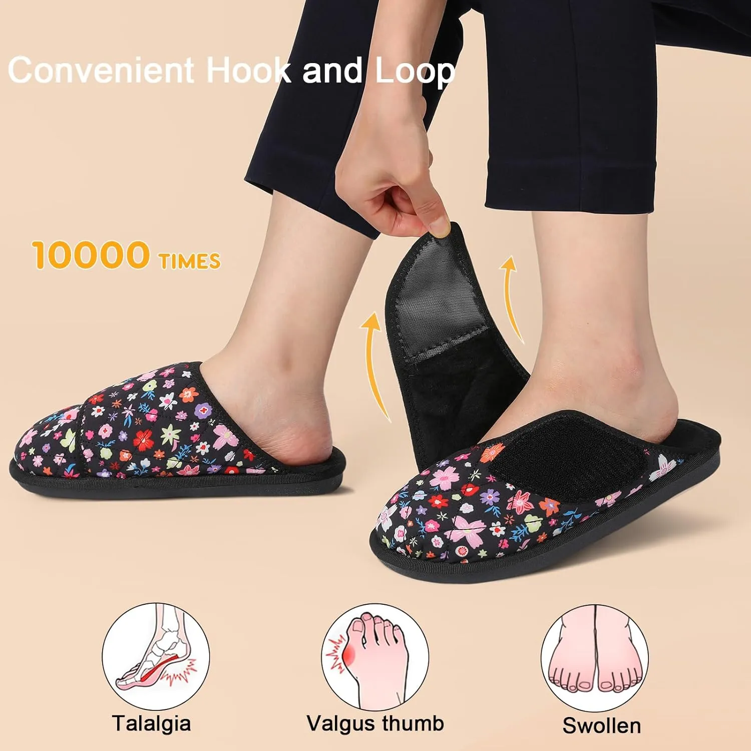 Besroad Womens Slippers Wide Diabetic Shoes Adjustable House Slippers Memory Foam Bedroom Shoes Arthritis Edema Indoor Outdoor