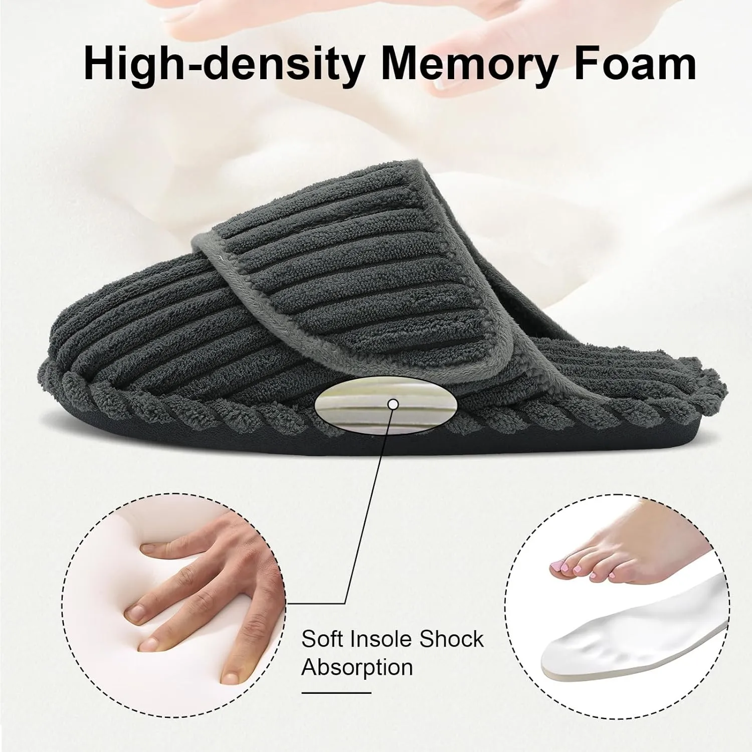 Besroad Womens Slippers Wide Diabetic Shoes Adjustable House Slippers Memory Foam Bedroom Shoes Arthritis Edema Indoor Outdoor