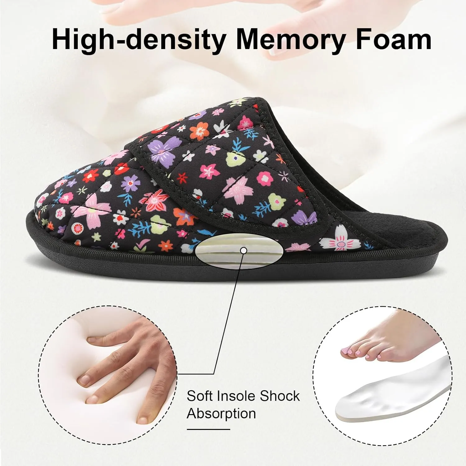 Besroad Womens Slippers Wide Diabetic Shoes Adjustable House Slippers Memory Foam Bedroom Shoes Arthritis Edema Indoor Outdoor