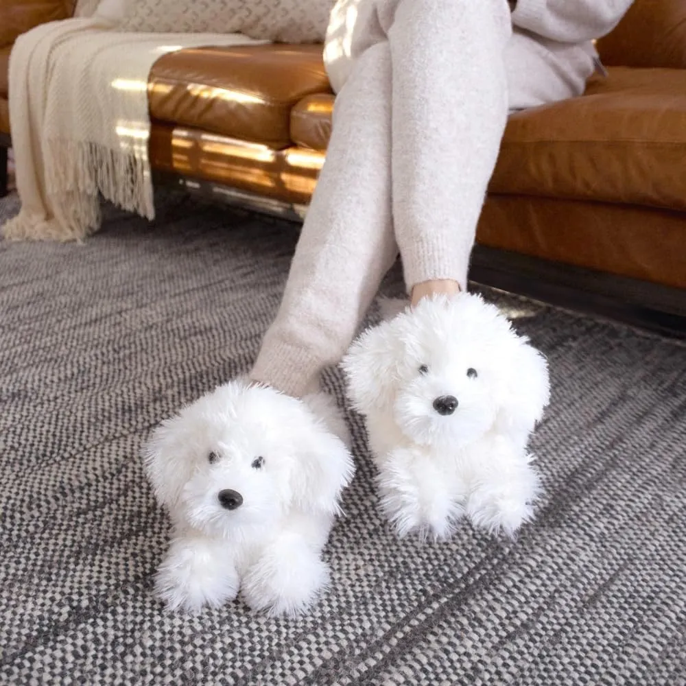 Bichon Frise Slippers for Women and Men - Fuzzy Plush Dog Slippers for Adults