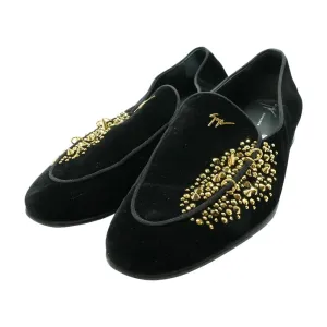 Black Alvaro Studs Velvet Loafers