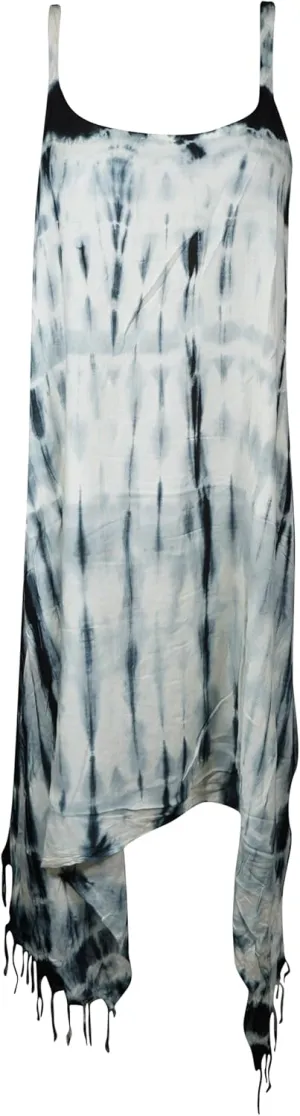 Black & White Tie-Dye Tank Dress – Breezy Summer Beach Cover-Up for Women S