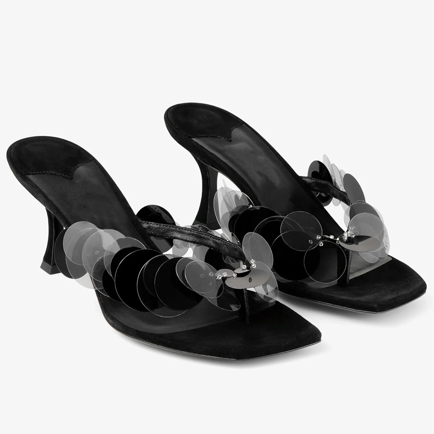 Black Flip Flop Heels Sandals for Women with Plastic Disc Straps Comfortable Slip on Open Toe Kitten Heel Thong Sandal Casual Summer Dressy Shoes.