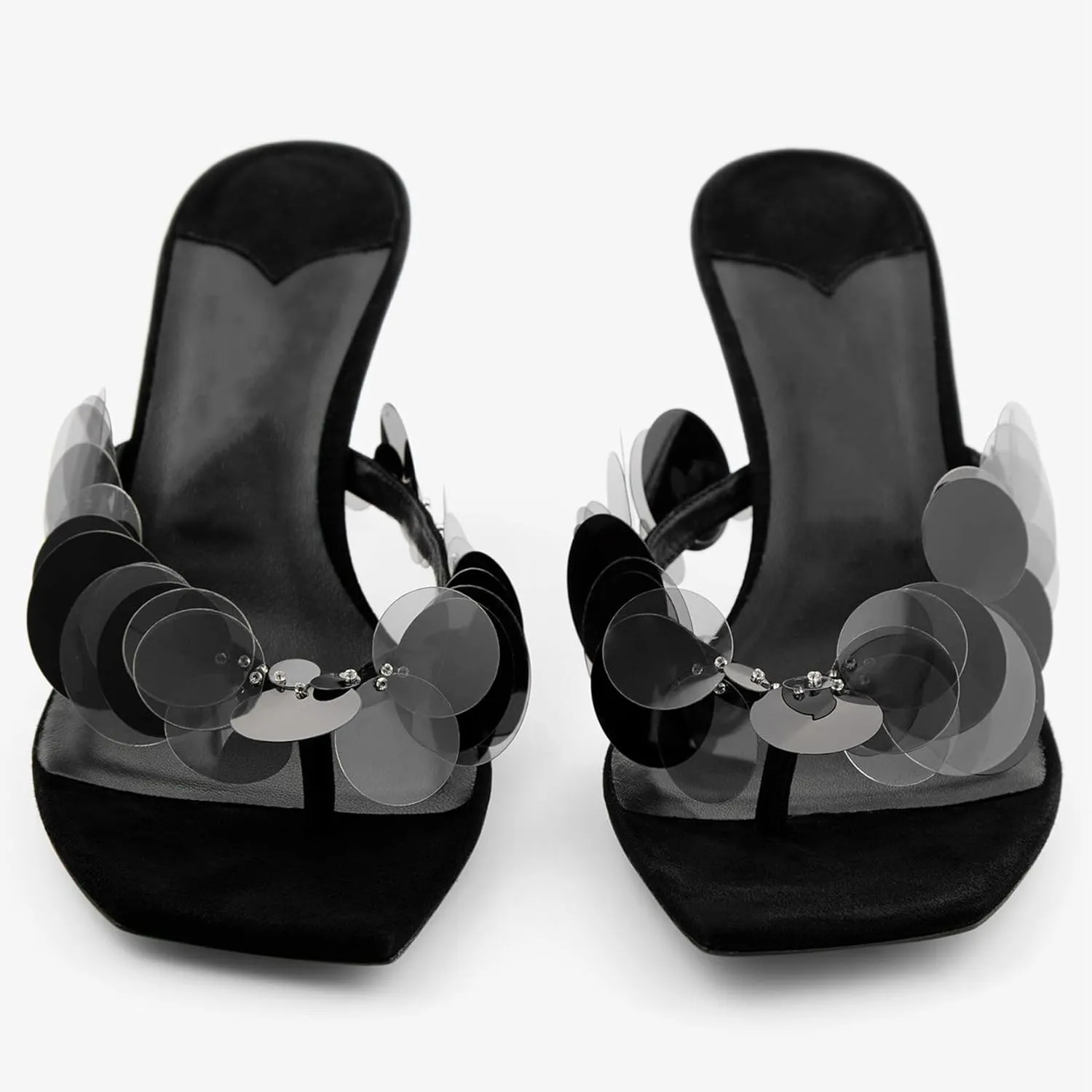 Black Flip Flop Heels Sandals for Women with Plastic Disc Straps Comfortable Slip on Open Toe Kitten Heel Thong Sandal Casual Summer Dressy Shoes.