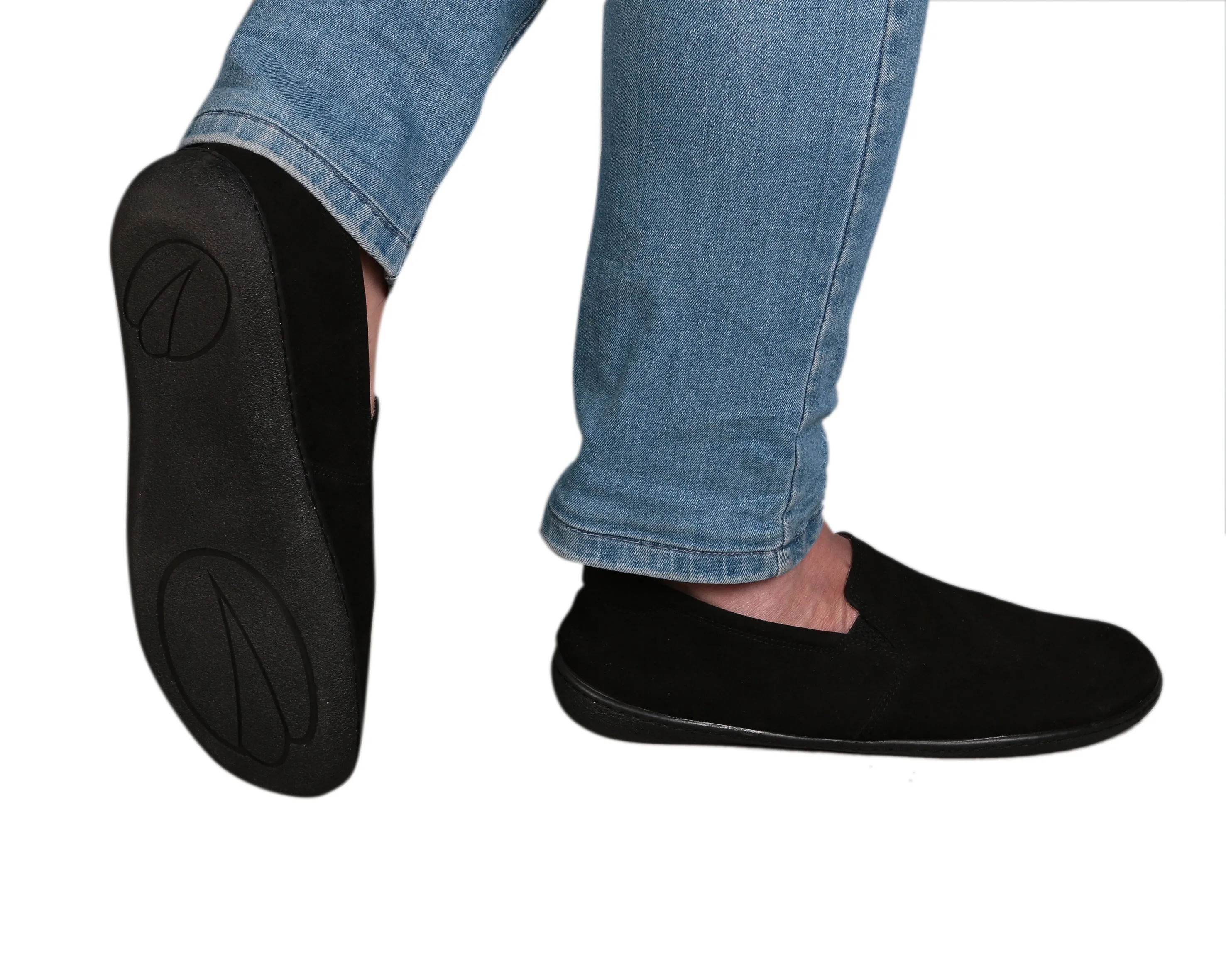 Black Slip-On Wide Barefoot Shoes Nubuck Leather Handmade 6mm Rubber Outsole