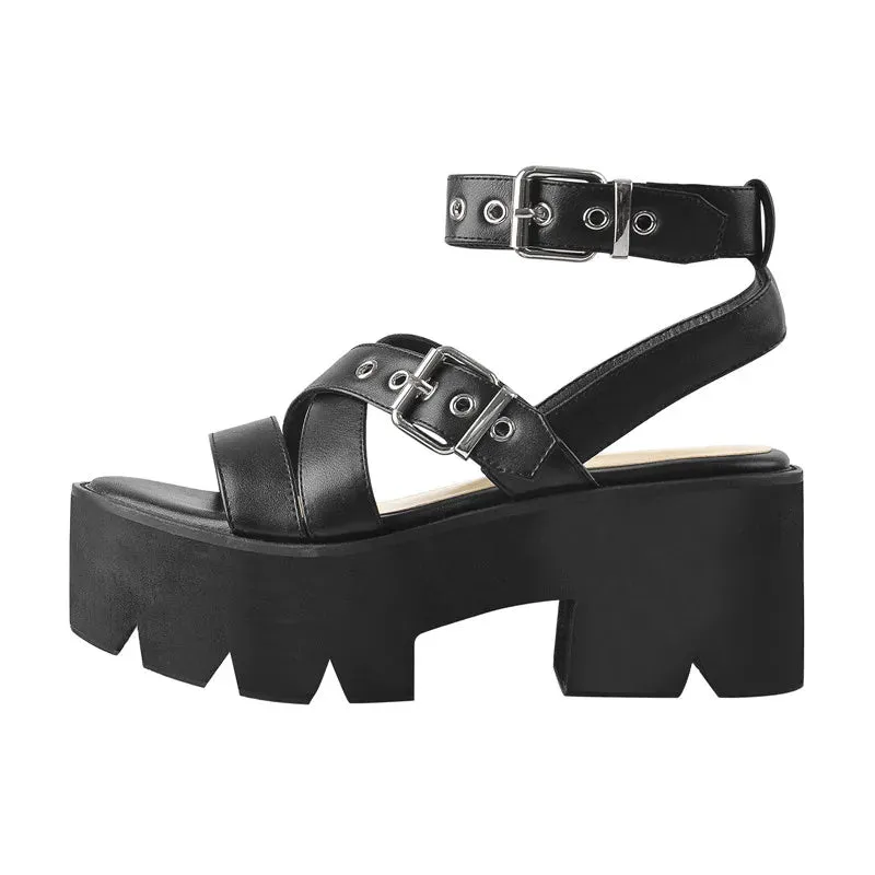 Black Strappy Platform Heel Sandal