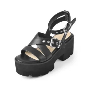 Black Strappy Platform Heel Sandal