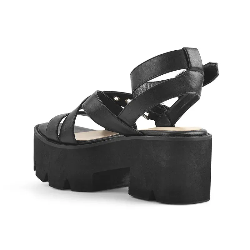 Black Strappy Platform Heel Sandal