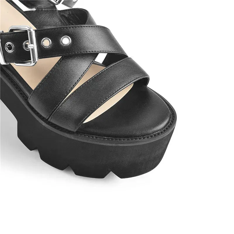 Black Strappy Platform Heel Sandal