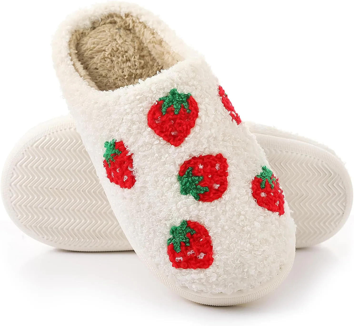 bolukets House Slippers for Women and Men, Retro Soft Warm Fuzzy Cherry Slippers, Casual Couple Fluffy Winter Strawberry Slippers for Indoor Bedroom