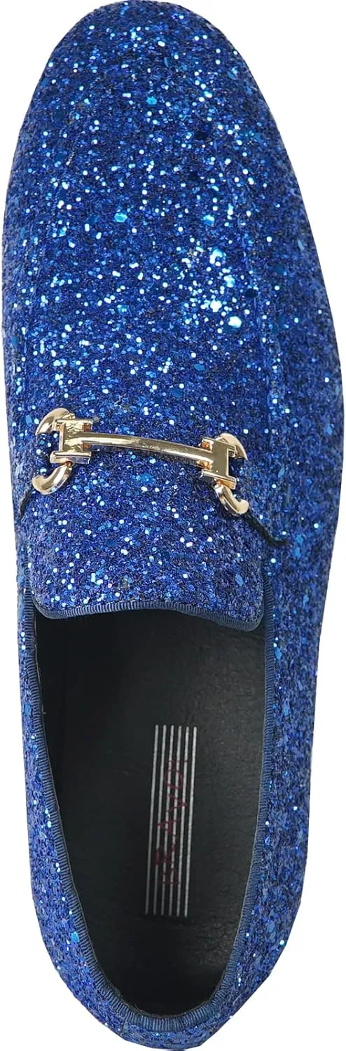 bravo! Men Dress Shoe Prom Slip-on Loafer Lace-up Oxford Cap Toe Metallic Glitter for Wedding Prom Black Blue Green Gold Pink Pewter Purple Silver Red