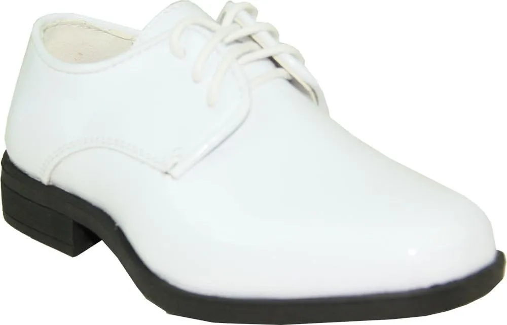 Bravo Vangelo Boy Tuxedo Shoe TUX-1K Square Toe for Wedding and Formal Event Wrinkle Free White Patent (1 M US Little Kid)