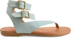 Brinley Co. Womens Keelan Faux Leather Buckle Double Wrap Thong Sandals