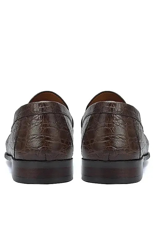Brown Croco Textured Heel Moccasins
