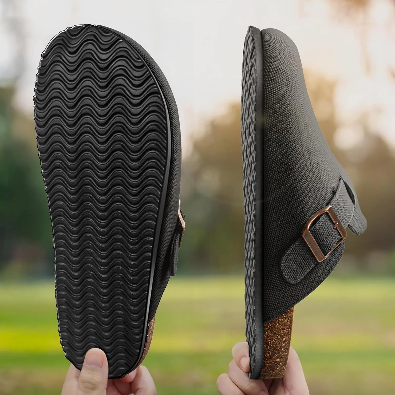 BULLIANT Men Clogs Mules Sandals Slippers Nurse Shoes Unisex-Suede Upper Cushioned Cork-Footbed