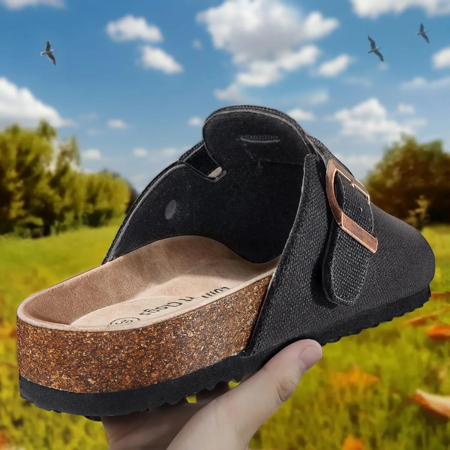 BULLIANT Men Clogs Mules Sandals Slippers Nurse Shoes Unisex-Suede Upper Cushioned Cork-Footbed