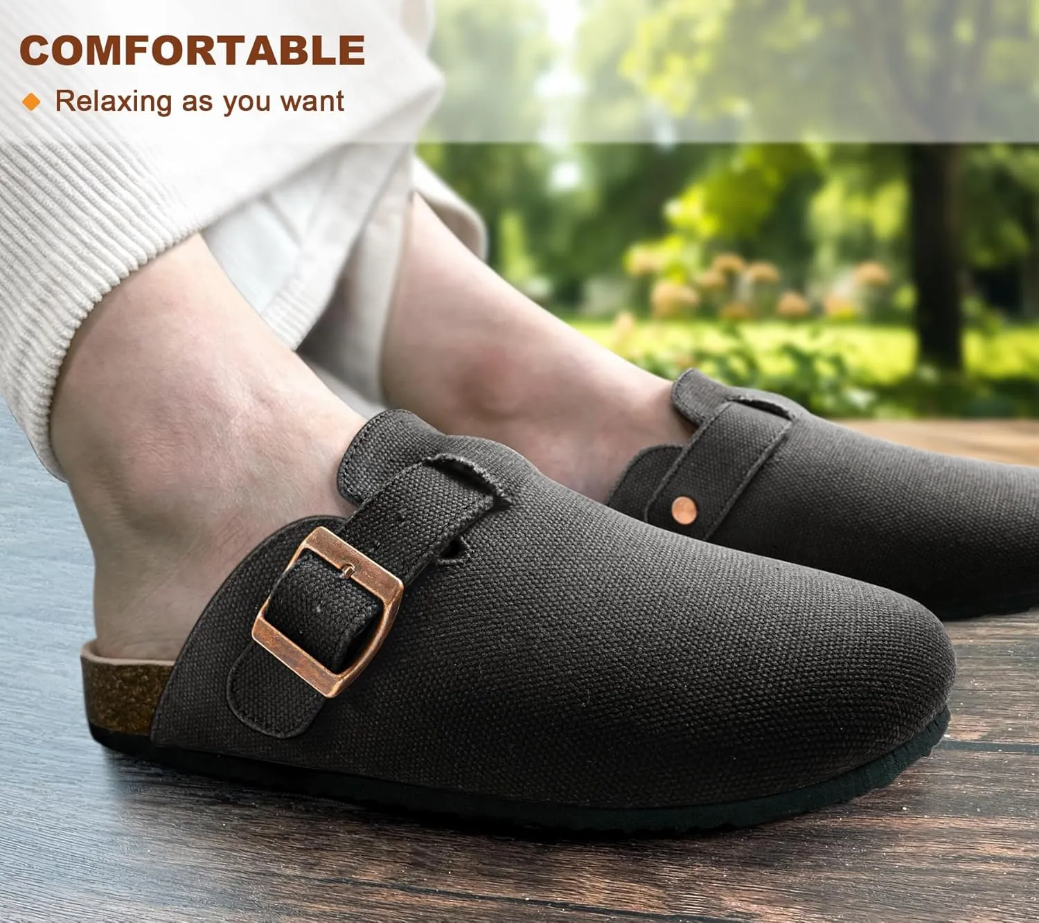 BULLIANT Men Clogs Mules Sandals Slippers Nurse Shoes Unisex-Suede Upper Cushioned Cork-Footbed