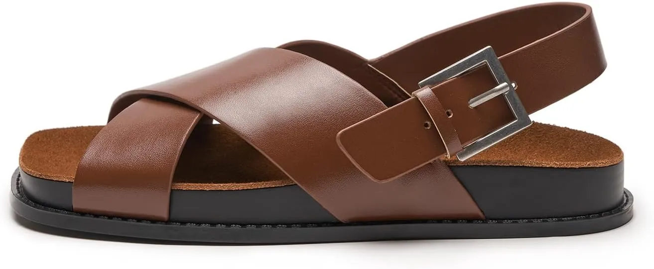 C. Paravano Women Sandals,Comfortable Dressy Flat Slides Summer Sandals with Arch Support for Walking Beach Casual Adjustable Buckle Slip-Ons Fashion Shoes