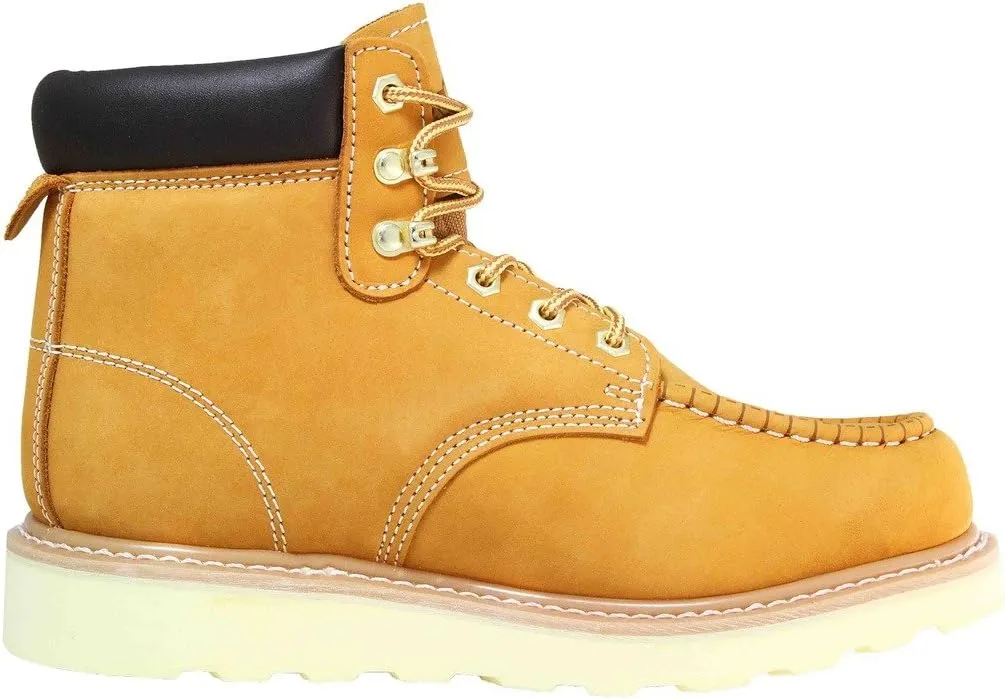 CACTUS Men's 6" Nubuck Leather Moc-Toe Work Boots with Padded Collar and Sponge Footbed - Comfortable, Lightweight, Goodyear Welt Construction, Flexible and Durable PU Sole - Model 3611M