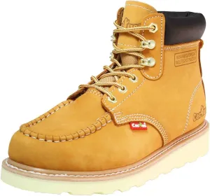 CACTUS Men's 6" Nubuck Leather Moc-Toe Work Boots with Padded Collar and Sponge Footbed - Comfortable, Lightweight, Goodyear Welt Construction, Flexible and Durable PU Sole - Model 3611M