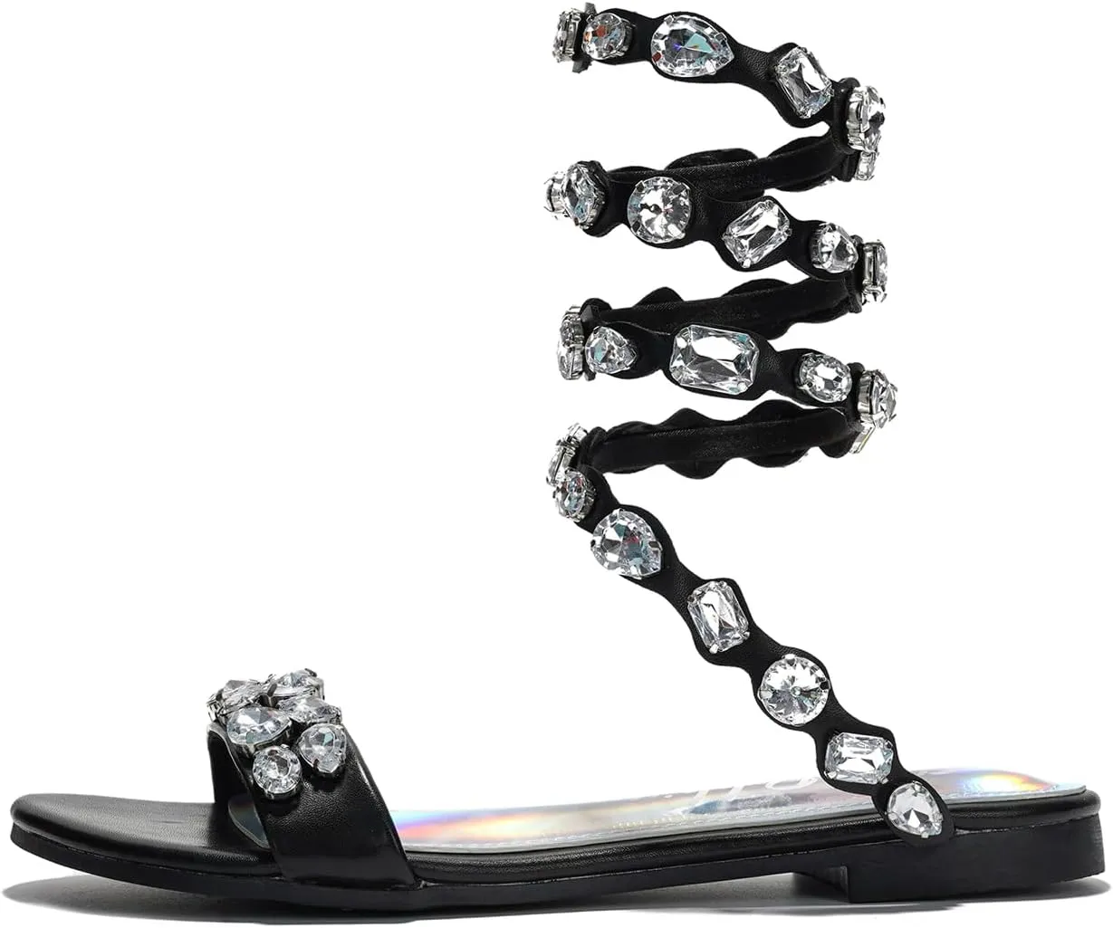 Cape Robbin Esmerelda Women's Rhinestone Gladiator Sandal, Strappy Lace Up Flat Gladiator Sandals for Women with Rhinestones.