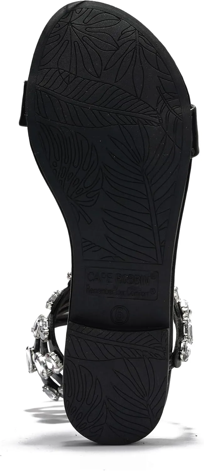 Cape Robbin Esmerelda Women's Rhinestone Gladiator Sandal, Strappy Lace Up Flat Gladiator Sandals for Women with Rhinestones.