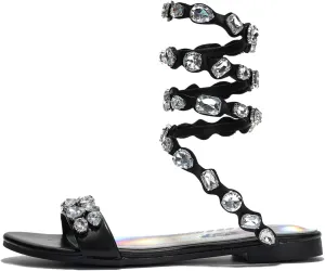Cape Robbin Esmerelda Women's Rhinestone Gladiator Sandal, Strappy Lace Up Flat Gladiator Sandals for Women with Rhinestones.