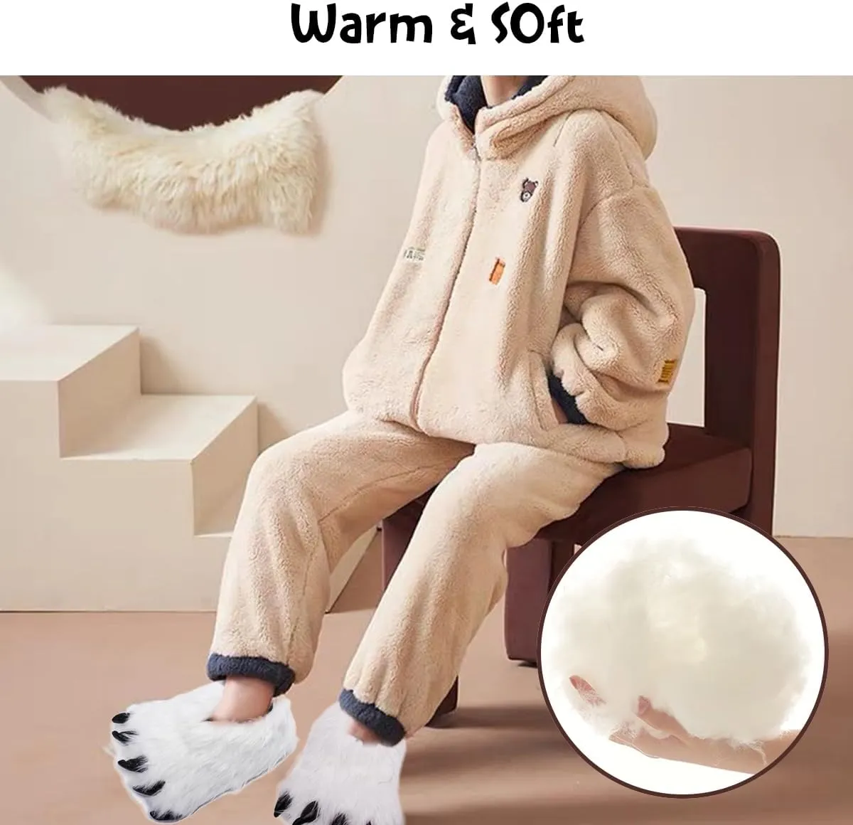 Caramella Bubble Cute Fuzzy Animal Paw Slippers Fluffy Animal Claw Slippers Soft Funny Monster House Shoes for Adults Women for Vacation Birthday