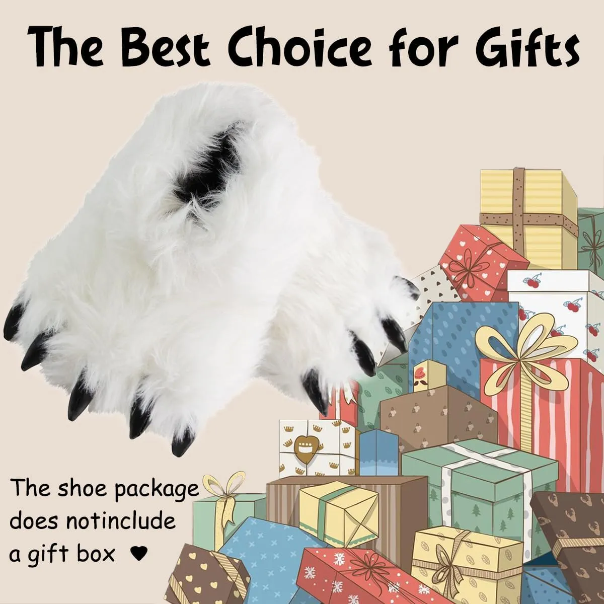 Caramella Bubble Cute Fuzzy Animal Paw Slippers Fluffy Animal Claw Slippers Soft Funny Monster House Shoes for Adults Women for Vacation Birthday