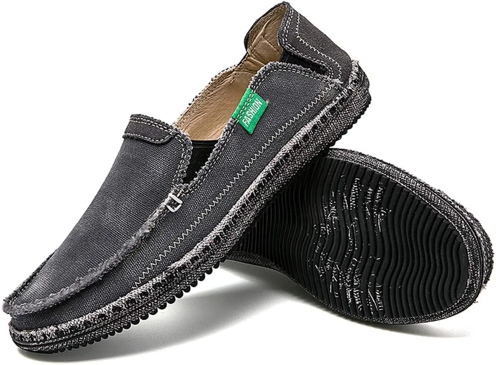 CASMAG Men's Casual Cloth Shoes Canvas Slip on Loafers Leisure Vintage Flat Boat Shoes