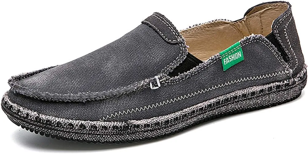 CASMAG Men's Casual Cloth Shoes Canvas Slip on Loafers Leisure Vintage Flat Boat Shoes