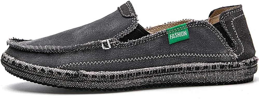 CASMAG Men's Casual Cloth Shoes Canvas Slip on Loafers Leisure Vintage Flat Boat Shoes