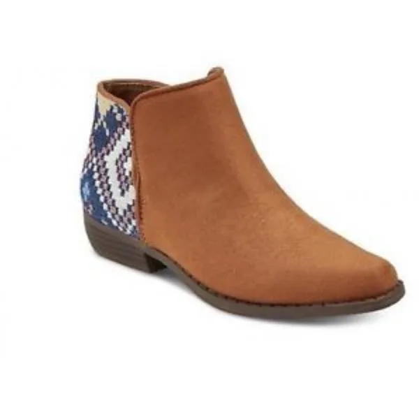 Cat & Jack Lillianna Aztec Print Detail Ankle Boots Cognac 13