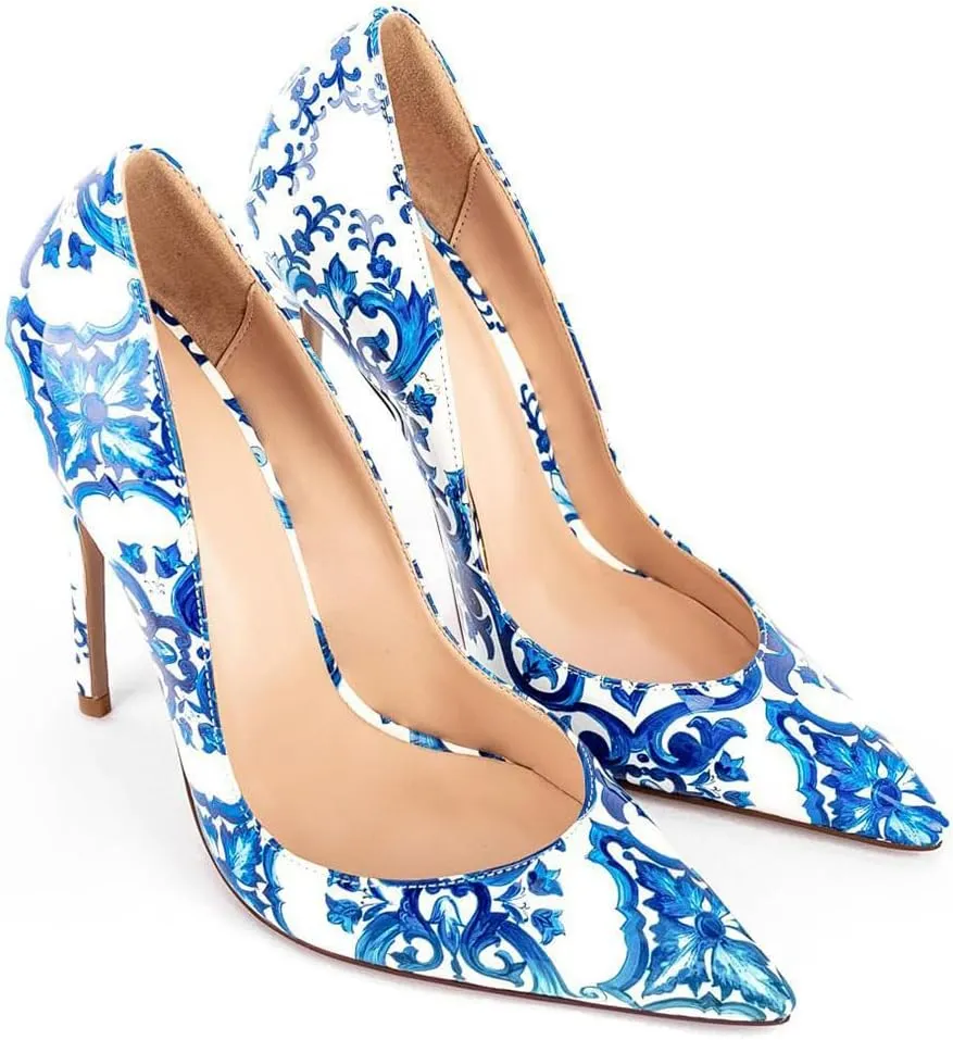 China Doll Shoes - Oriental Print Snake Skin Pumps, Pointed Toe Stiletto Heels, Classic Floral Designs, Comfortable Chinoiserie Dress Shoes