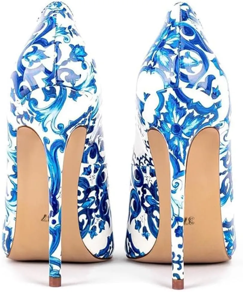 China Doll Shoes - Oriental Print Snake Skin Pumps, Pointed Toe Stiletto Heels, Classic Floral Designs, Comfortable Chinoiserie Dress Shoes