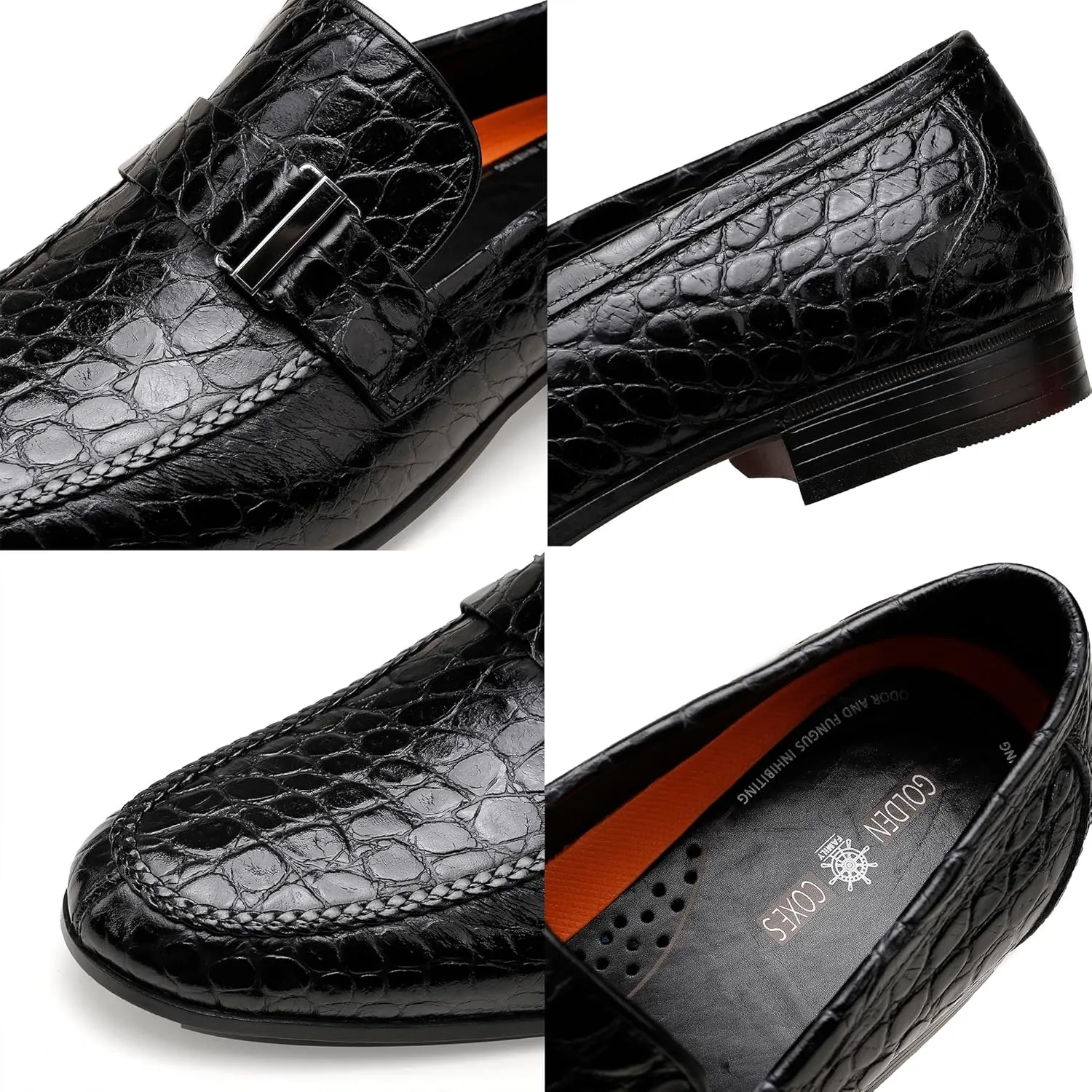 Classic Leather Dress Shoes for Men, Premium Alligator Printed Bussiness Dress Slip on Loafer for Mens