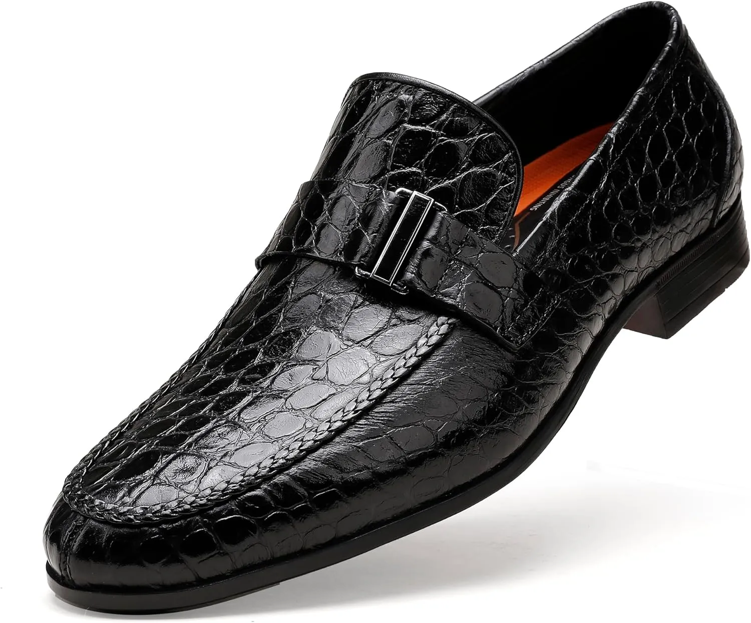 Classic Leather Dress Shoes for Men, Premium Alligator Printed Bussiness Dress Slip on Loafer for Mens