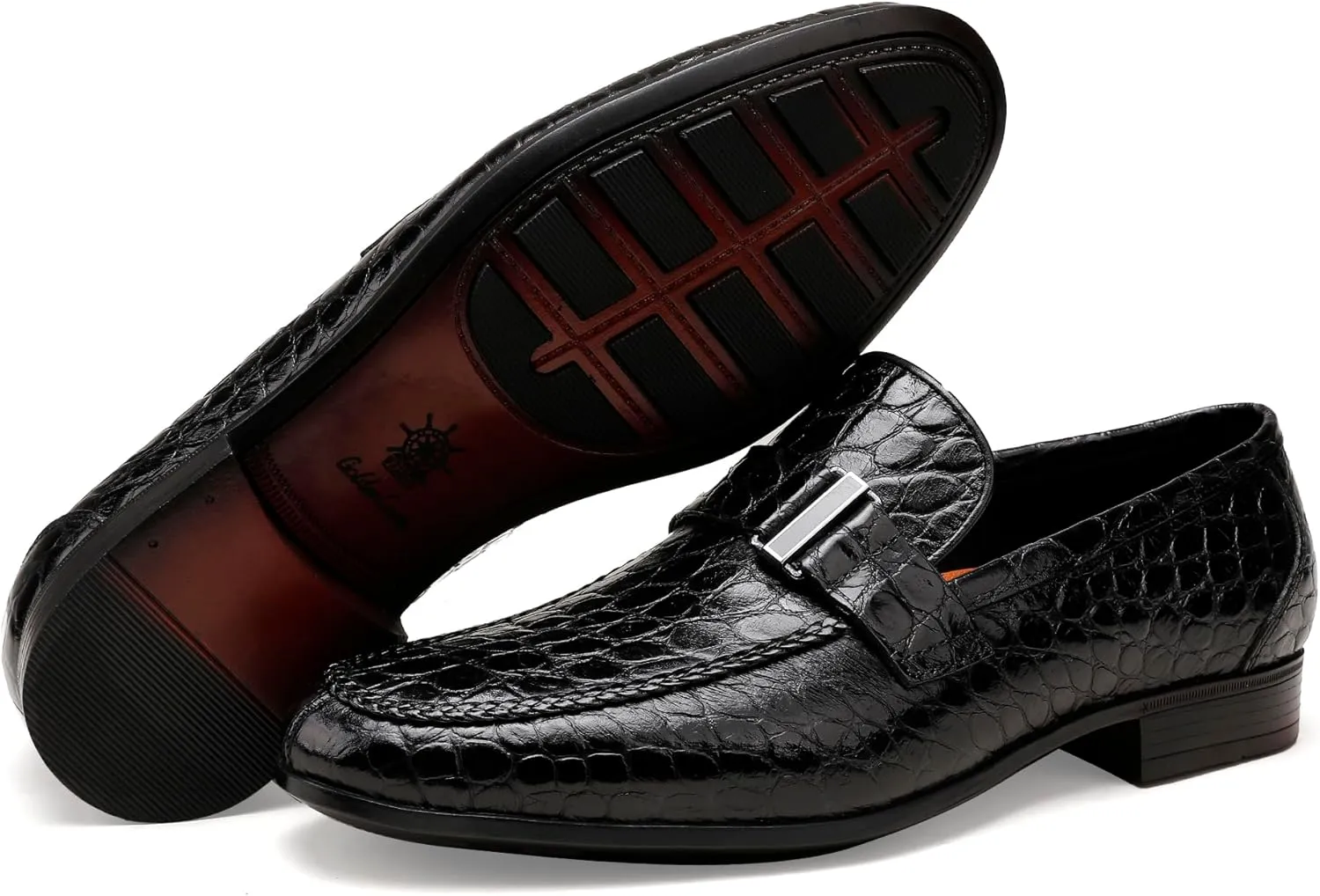 Classic Leather Dress Shoes for Men, Premium Alligator Printed Bussiness Dress Slip on Loafer for Mens