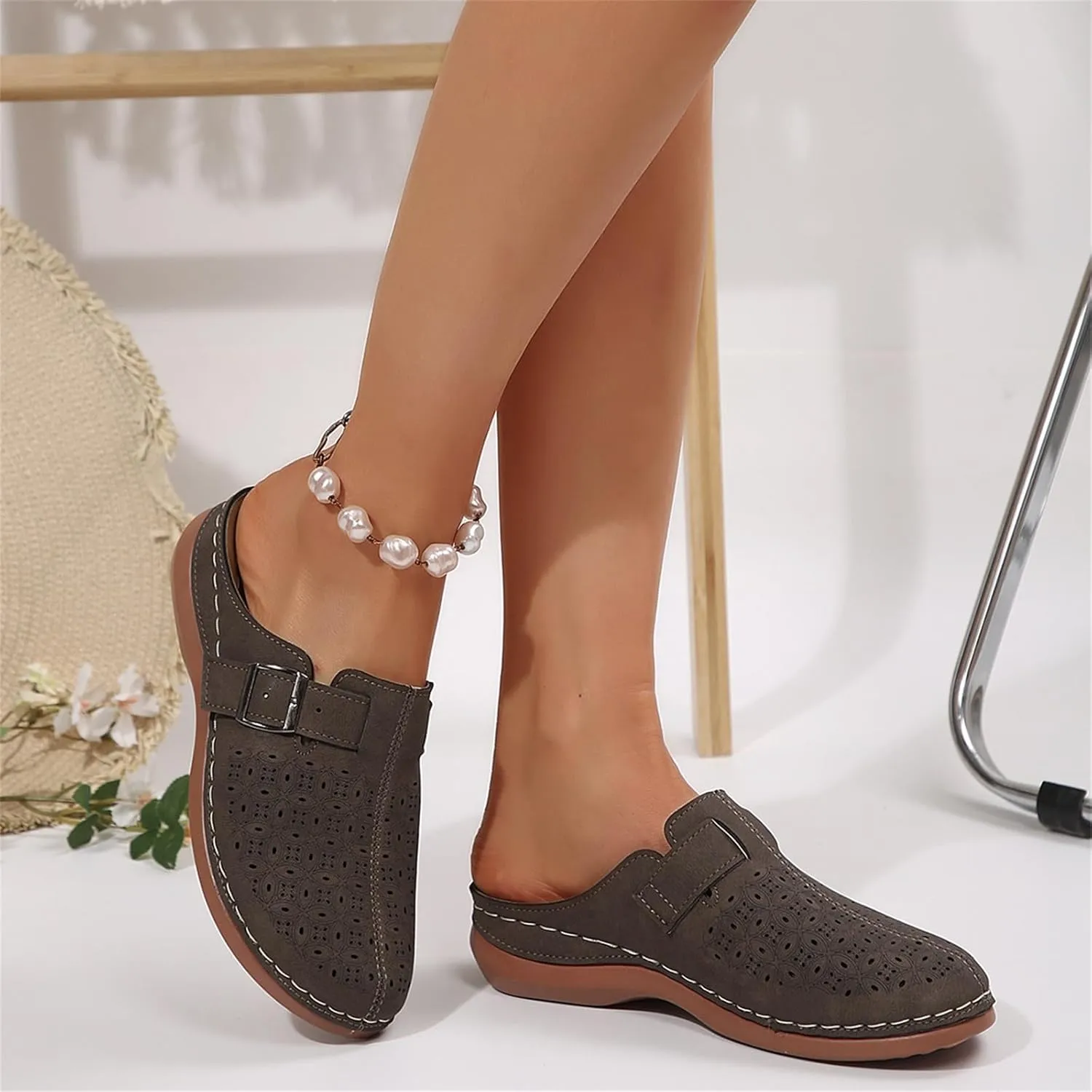 Clogs for Women Mules Shoes Summer Hollow Closed Toe Orthopedic Arch Support Sandals Comfortable Slip on Slippers