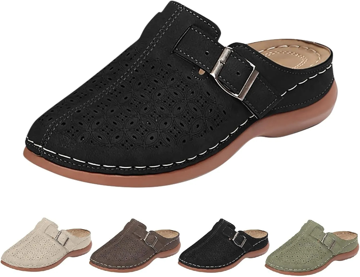 Clogs for Women Mules Shoes Summer Hollow Closed Toe Orthopedic Arch Support Sandals Comfortable Slip on Slippers