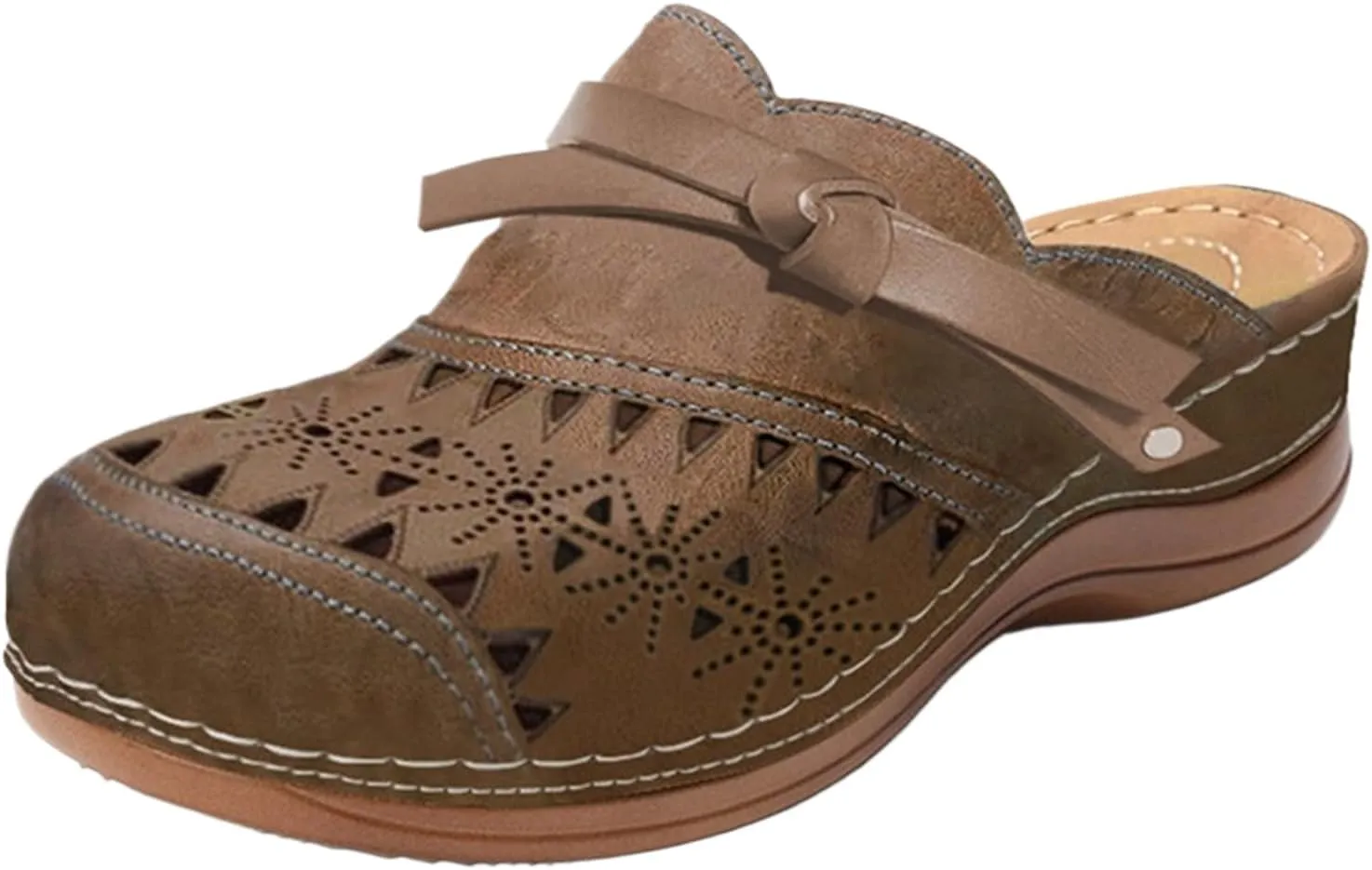 Clogs for Women Wide Width Wedge Sandals Hollow Out Closed Toe Slip On Slippers Arch Support Outdoor Beach Slippers